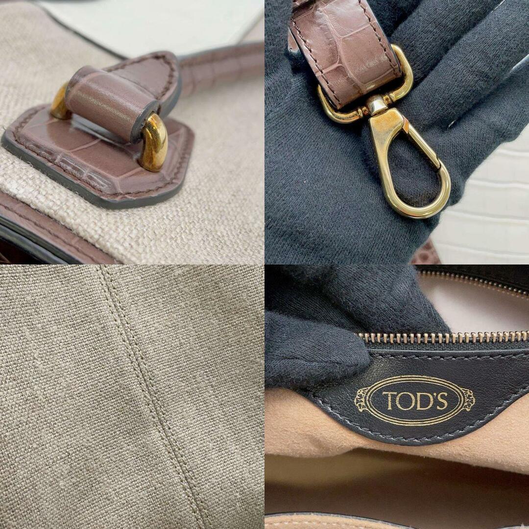 TOD'S(トッズ)のトッズ ハンドバッグ キャンバス 型押しレザー TOD'S 2wayショルダーバッグ 白 レディースのバッグ(ハンドバッグ)の商品写真