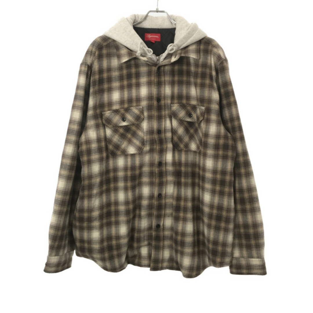 Supreme シュプリーム 21AW Hooded Flannel Zip Up Shirt フーデッドフランネルチェックシャツ  ブラウン XL新古品使用感の無い新品同様品Ａ