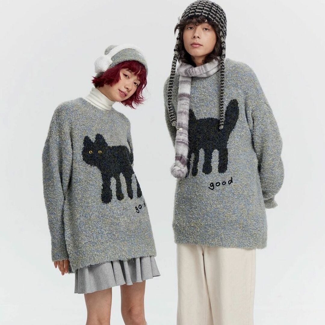ANYA HINDMARCH - MeihaoStore ブラックキャット 猫柄 オーバーサイズ ミックスニット