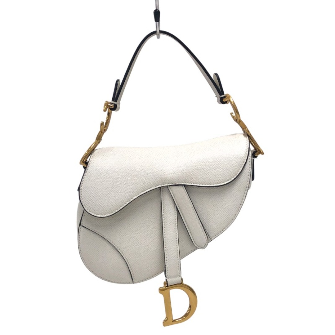 クリスチャン・ディオール Christian Dior サドルバッグ ミニ ホワイト ゴールド金具 グレインカーフ レディース ハンドバッグ約19cm高さ