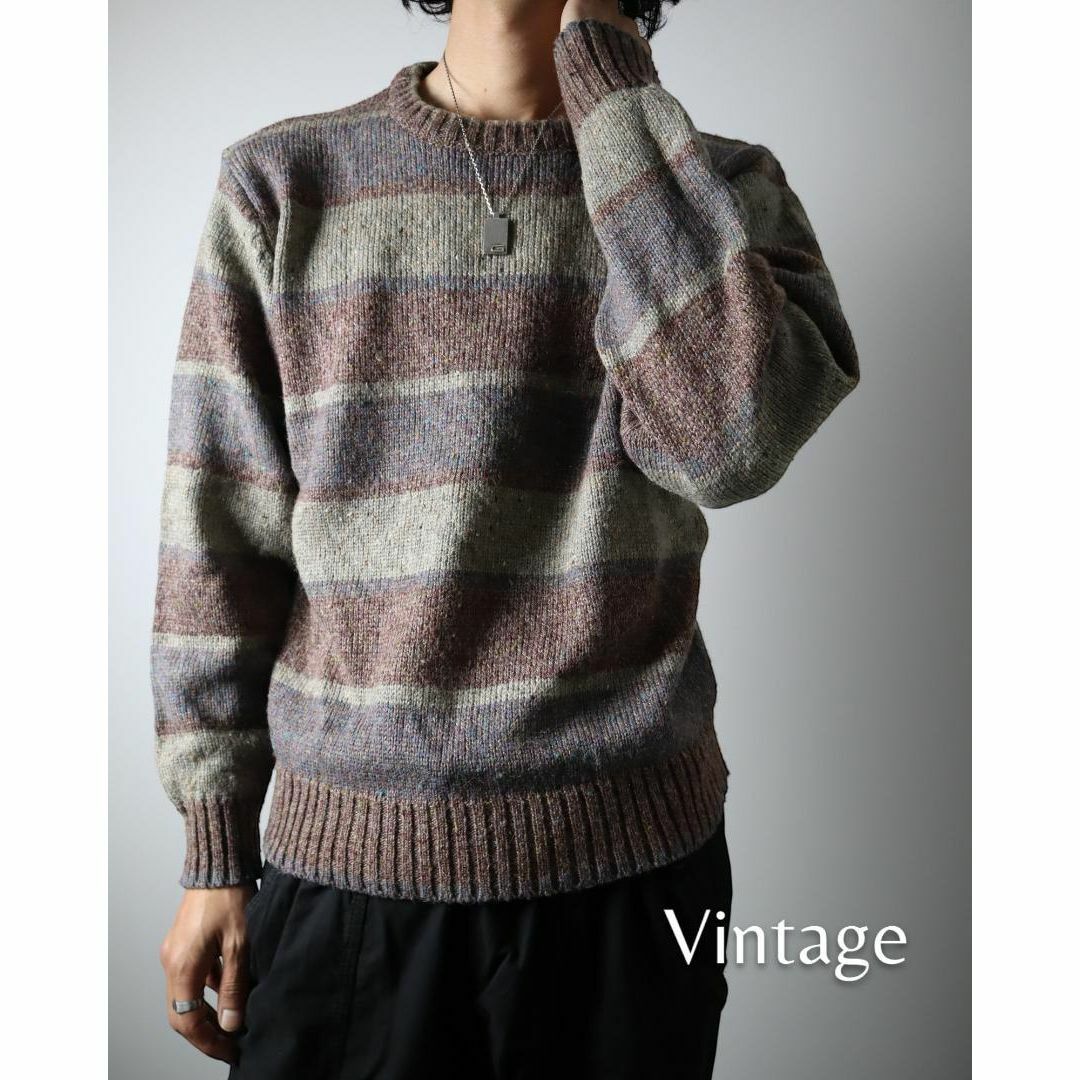 ART VINTAGE(アートヴィンテージ)の【vintage】ニュアンスカラー マルチボーダー ウール混 ニット セーター メンズのトップス(ニット/セーター)の商品写真