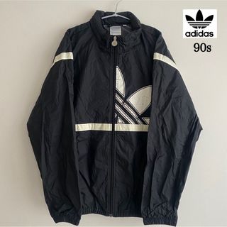 アディダス(adidas)のadidas 90s ナイロンジャケット ビッグトレフォイルロゴプリント　黒(ナイロンジャケット)