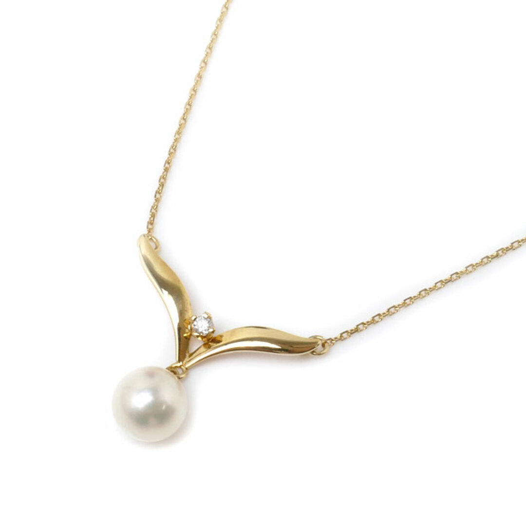 MIKIMOTO ミキモト K18YG イエローゴールド ネックレス パール約7.0mm ダイヤモンド 2.5g 40cm レディース約08mmチェーン長さ