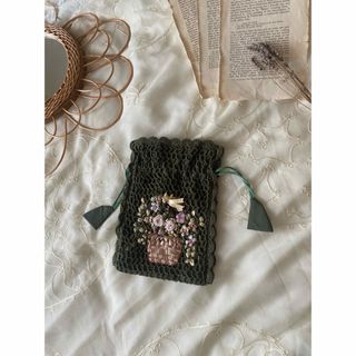 グリモワール(Grimoire)のvintageヴィンテージレトロレース刺繍かぎ針レース巾着ポーチ(ポーチ)