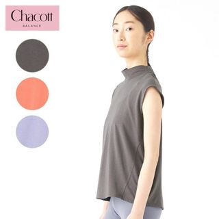 チャコット(CHACOTT)のChacott BALANCE バックデザインハイネックTシャツ ガンメタル(カットソー(半袖/袖なし))