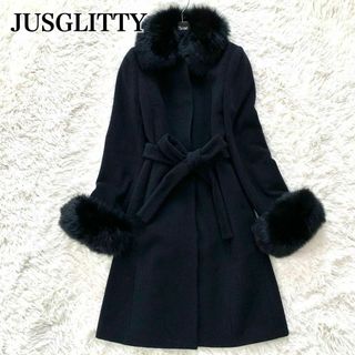 ジャスグリッティー(JUSGLITTY)の極美品✨ジャスグリッティー ロングコート ファー ベルト アンゴラ ブラック(毛皮/ファーコート)