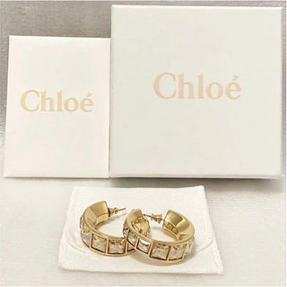 クロエ(Chloe)の【Chloe/クロエ】正規品 ゴールドトーン/スクエアクリスタルピアス 両耳(ピアス)