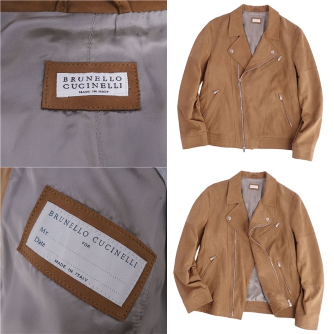 極美品 ブルネロクチネリ BRUNELLO CUCINELLI ジャケット レザージャケット ヌバックレザー ジップアップ アウター メンズ イタリア製 M ブラウン