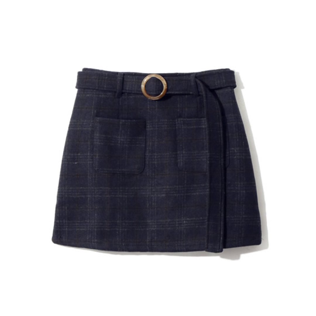 GRL(グレイル)の値下げ♡GRL ベルト付きチェック台形スカート ネイビー 人気 秋 冬 SALE レディースのスカート(ミニスカート)の商品写真
