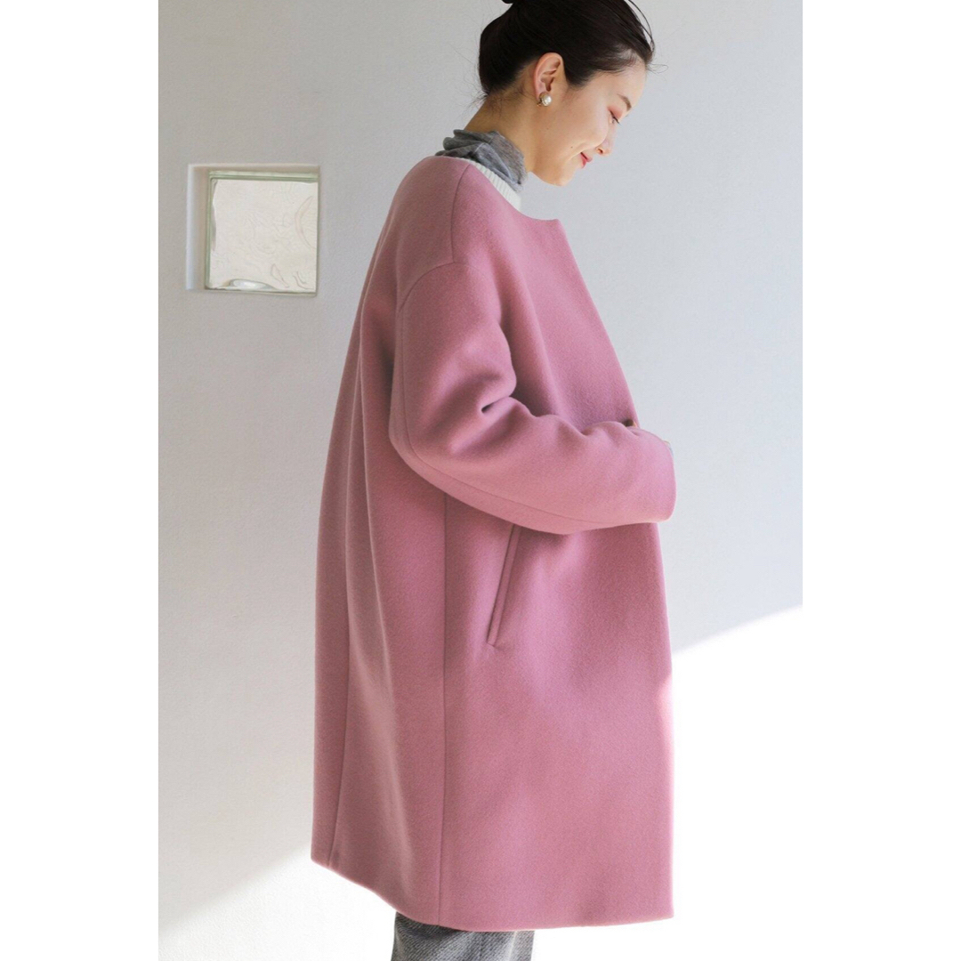 IENA(イエナ)のイエナ IENA ラムウールノーカラーコート 38 ピンク レディースのジャケット/アウター(ロングコート)の商品写真