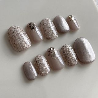 【size  order】ネイルチップ ツイード マグネット ハンドメイドのアクセサリー(ネイルチップ)の商品写真