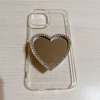 即購入OK★美品★iPhone13mini★ケース★クリア（ハート型ミラー付き）(iPhoneケース)