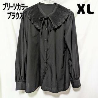 ジーユー(GU)のGU プリーツカラーブラウス XL ブラック ビッグカラー ワイドカラー(シャツ/ブラウス(長袖/七分))