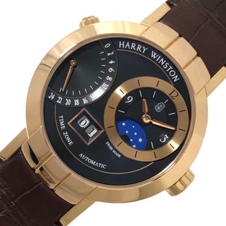 ハリーウィンストン(HARRY WINSTON)の　ハリーウィンストン HARRY WINSTON プルミエール エキセンター タイムゾーン PRNATZ41RR002 ブラック文字盤 K18PG/革ベルト 自動巻き メンズ 腕時計(その他)