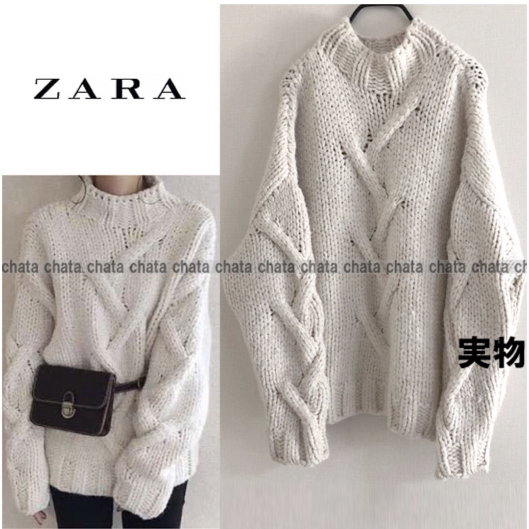 ZARA(ザラ)の【ZARA　ザラ】ケーブルニットハイネックセーター　オフホワイト　白　ニット レディースのトップス(ニット/セーター)の商品写真