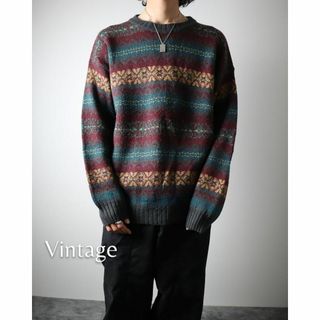 VINTAGE - 【vintage】エスニック調 総柄 ウール混 ニット VINTAGE - 【vintage】エスニック調 総柄 ウール混 ニット