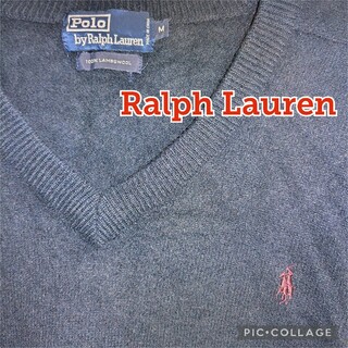 ポロラルフローレン(POLO RALPH LAUREN)の【Ralph Lauren】ラムウール 100%Vネックセーター、紺ネイビー、М(ニット/セーター)