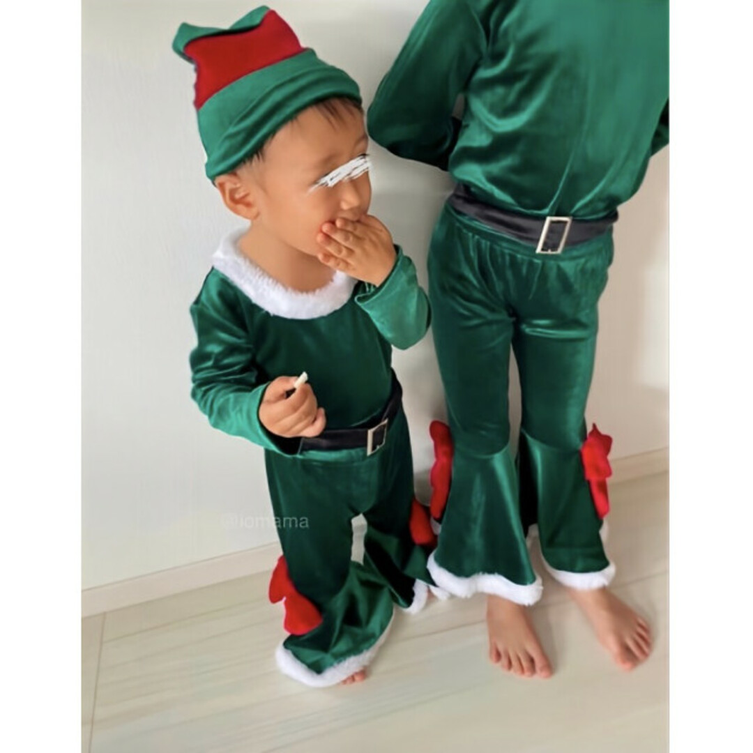 子ども クリスマスフレア セットアップ 緑 80-90 エルフ 美品 コスプレ キッズ/ベビー/マタニティのキッズ服女の子用(90cm~)(ワンピース)の商品写真