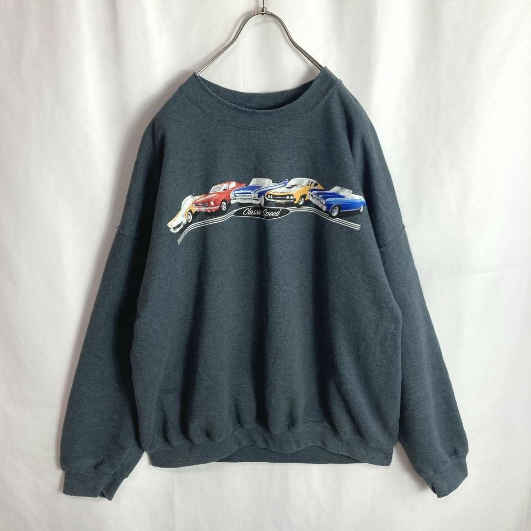 VINTAGE(ヴィンテージ)のUS古着 スウェット クラシックカー アメ車 プリント グレー灰色2XLかわいい メンズのトップス(スウェット)の商品写真