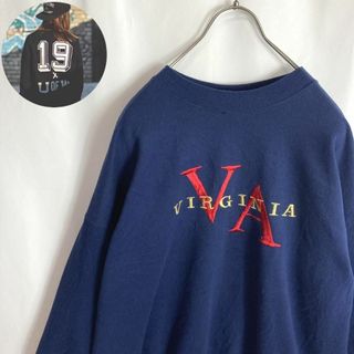 ヘインズ(Hanes)のUSA古着 スウェット VIRGINIA 英字 金刺繍 ゆるだぼ ネイビー2XL(スウェット)