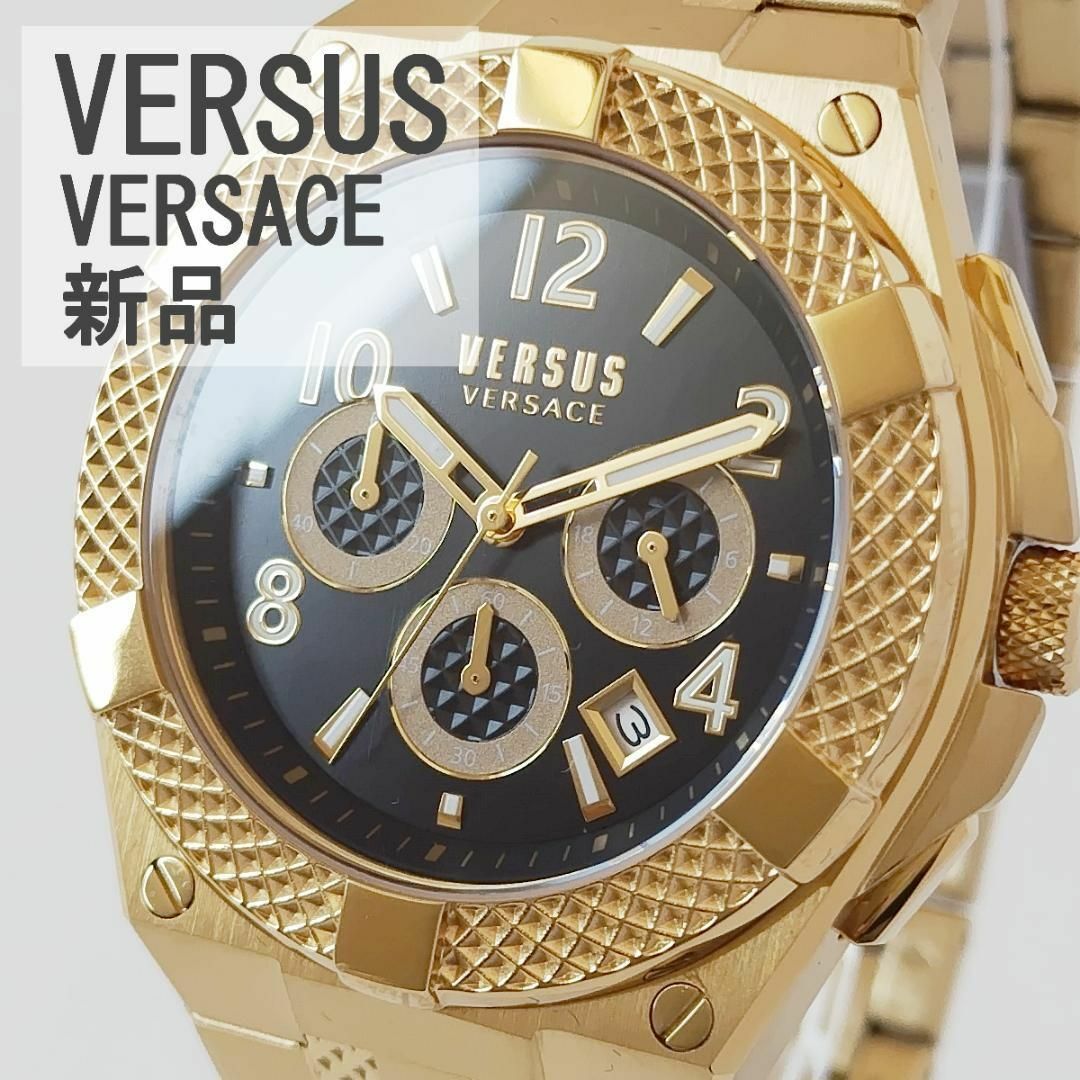 VERSUS(ヴェルサス)のイエローゴールド/ブラック新品メンズ腕時計ヴェルサス ヴェルサーチ高級クォーツ メンズの時計(腕時計(アナログ))の商品写真