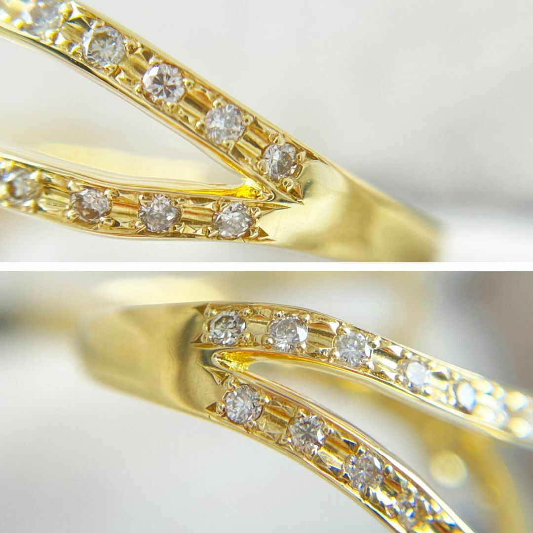 K18 天然ダイヤモンド 0.46ct ダブルフィンガーリング レディースのアクセサリー(リング(指輪))の商品写真