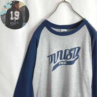 ヴィンテージ(VINTAGE)のレトロ古着 ラグランTシャツ 七分袖 英字 バックプリント ネイビー グレー M(Tシャツ/カットソー(七分/長袖))