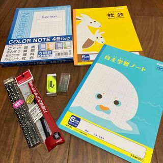 キョクトウアソシエイツ(KYOKUTO)の5mm方眼ノート,社会,自主学習,鉛筆,消しゴム,書き方フェルトペン文房具セット(ノート/メモ帳/ふせん)