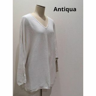 アンティカ(antiqua)のAntiqua アンティカ Vネック ドルマン 綿ニット チュニック アイボリー(ニット/セーター)