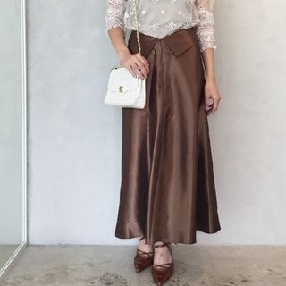 アメリヴィンテージ(Ameri VINTAGE)のAmerlVINTAGE☆A LINE AURORA SKIRTブラウン(ロングスカート)