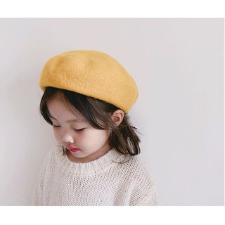 韓国風　キッズ/ベビー  ウールベレー帽 ハット キャップ　キャラメル(帽子)