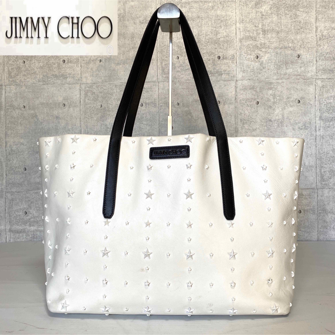 ロイヤルブランド1214【JIMMY CHOO】PIMLICO ホワイト スタースタッズ トートバッグ