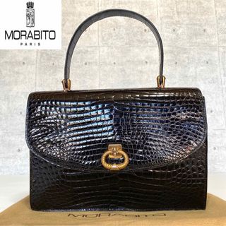 モラビト(MORABITO)の【良品】MORABITO シャイニングクロコダイル 黒 ゴールド金具ハンドバッグ(ハンドバッグ)