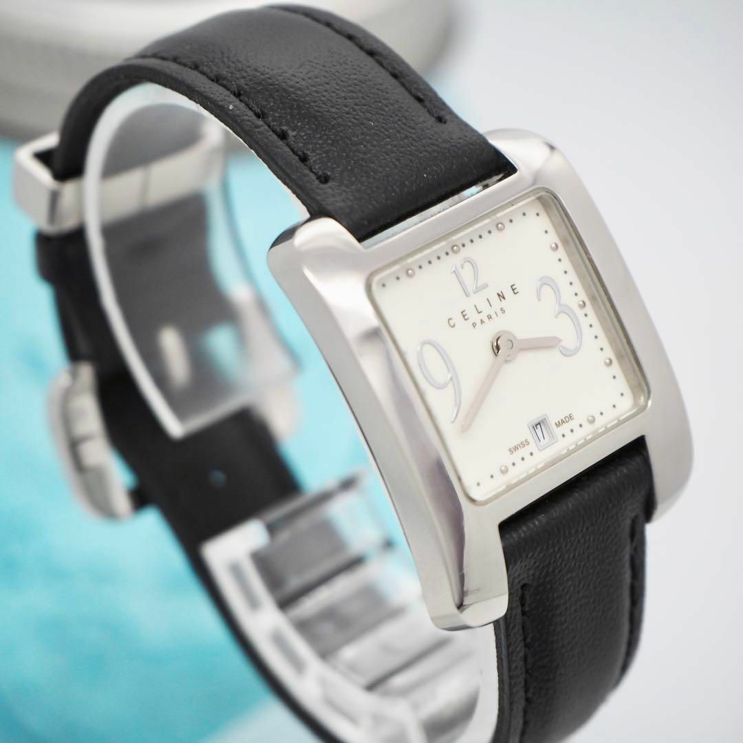 204【美品】CELINE セリーヌ時計　スクエア　ホワイト　レディース腕時計