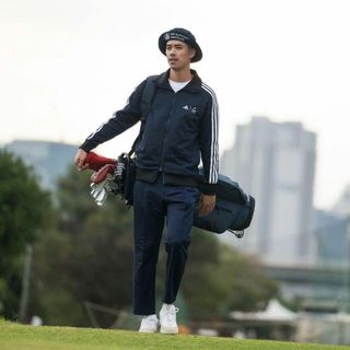 92 新品 adidas Golf×CLUBHAUS ワイドテーパードパンツ 紺