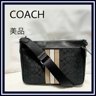 コーチ(COACH)の美品 コーチ ショルダーバッグ シグネチャー メンズ 黒 プレゼント トンプソン(ショルダーバッグ)