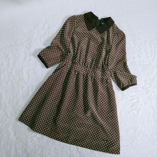 バーバリーブルーレーベル(BURBERRY BLUE LABEL)のBURBERRY BLUE LABEL ドット柄ワンピース 38 ブラウン(ひざ丈ワンピース)