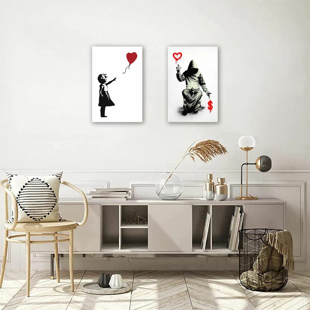 バンクシー 女の子 赤い風船 アート ポスター 愛とお金 絵画 写真 2枚 壁飾