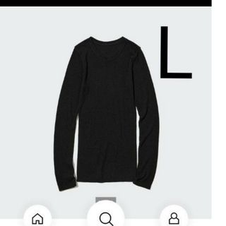 ユニクロ(UNIQLO)のユニクロ　ヒートテックシームレスリブクルーネックT(極暖　長袖)ブラック　L(Tシャツ(長袖/七分))