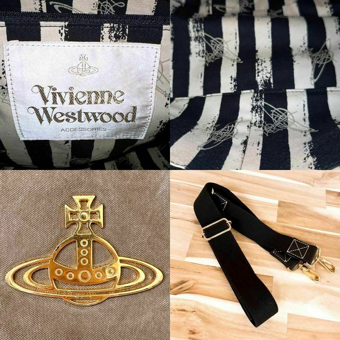 Vivienne Westwood(ヴィヴィアンウエストウッド)のレア【ヴィヴィアンウエストウッド】ゴールド ロゴ キャンバス ショルダーバッグ レディースのバッグ(ボストンバッグ)の商品写真