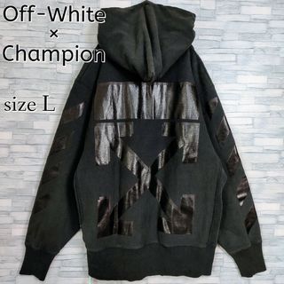 オフホワイト(OFF-WHITE)の【最強コラボ】オフホワイト×チャンピオン☆ダブルロゴクロスアローパーカー　L　黒(パーカー)