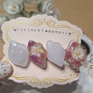 23 訳あり　ハンドメイド　レジン　ドライフラワーヘアクリップ(ヘアアクセサリー)