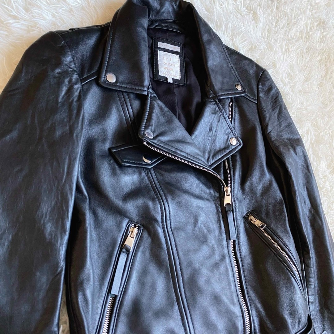 美品✨ZARA ラムレザー ダブル ライダースジャケット 黒 即完売注意 M-
