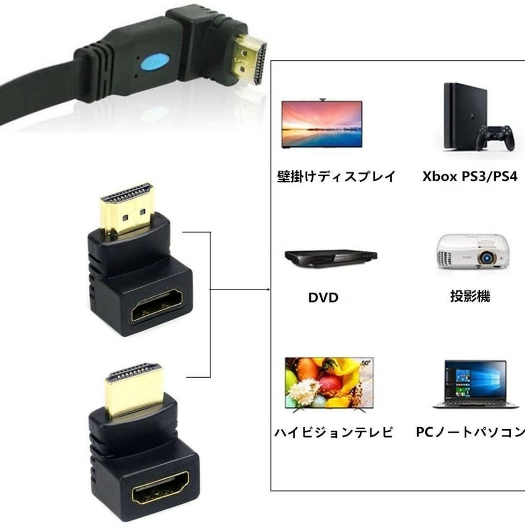 【新品】HDMI変換アダプタ オスtoメスアダプタ HDMI変換L型270度 スマホ/家電/カメラのテレビ/映像機器(映像用ケーブル)の商品写真