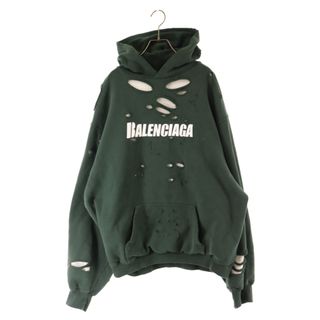 バレンシアガ(Balenciaga)のBALENCIAGA バレンシアガ 21SS デストロイ加工ロゴミディアムフリースパーカー グリーン 659403 TKVB6(パーカー)