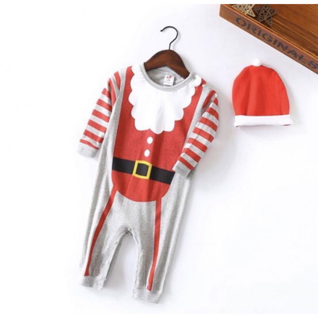 ベビー 子供用 80 灰色 クリスマスロンパース  サンタクロース キッズ キッズ/ベビー/マタニティのベビー服(~85cm)(ロンパース)の商品写真