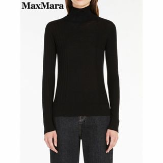 マックスマーラ(Max Mara)のマックスマーラ シルクウール ハイネックリブニット ブラック(ニット/セーター)