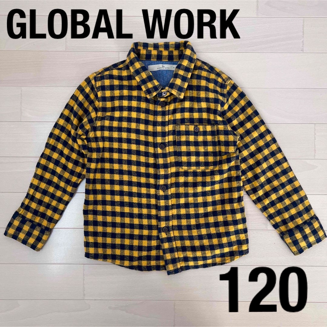 GLOBAL WORK(グローバルワーク)のグローバルワーク　キッズ チェック シャツ　XL 120  イエロー キッズ/ベビー/マタニティのキッズ服男の子用(90cm~)(ブラウス)の商品写真