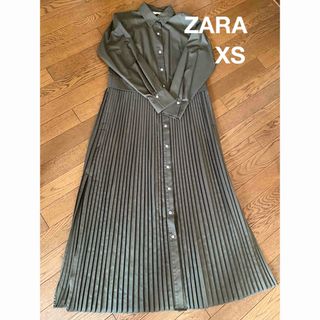 ロングワンピース/マキシワンピースZARA プリーツ ミディ ワンピース カーキ サイズM シャツ 新品