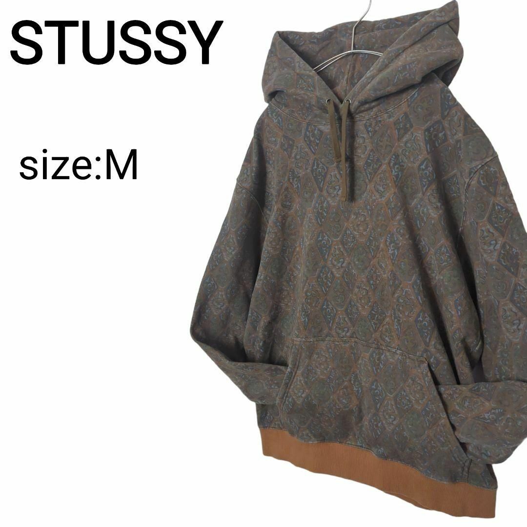 ☆美品☆ STUSSY HOODIE プルオーバーパーカー 総柄  M12日以内に発送いたします